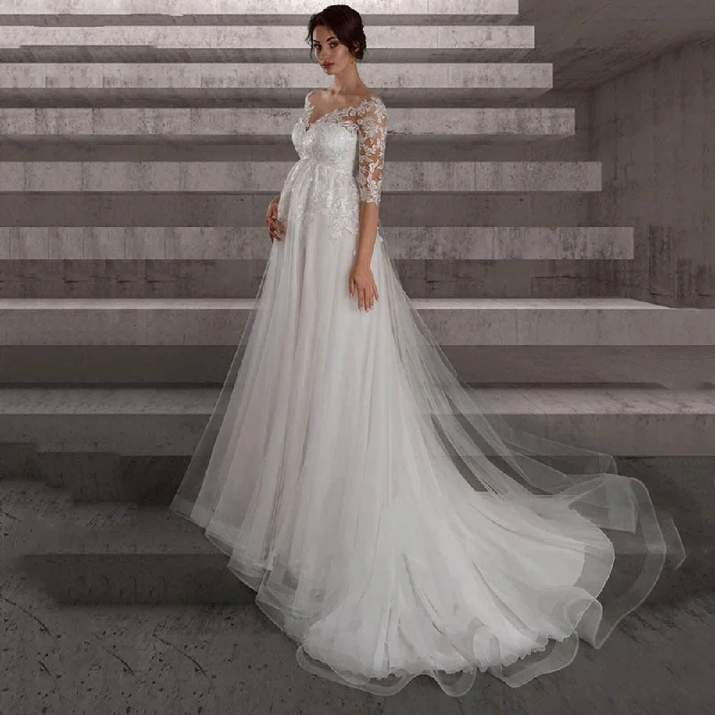 Price Rollback Women's Lace O-Neck Pregnant Wedding Dress | Plus Size