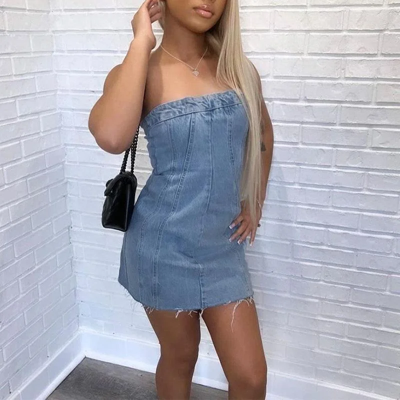 Closeout Fashion Backless Tube Denim Dress Summer Sexy Y2K Slim Short Dresses For Women Clothing