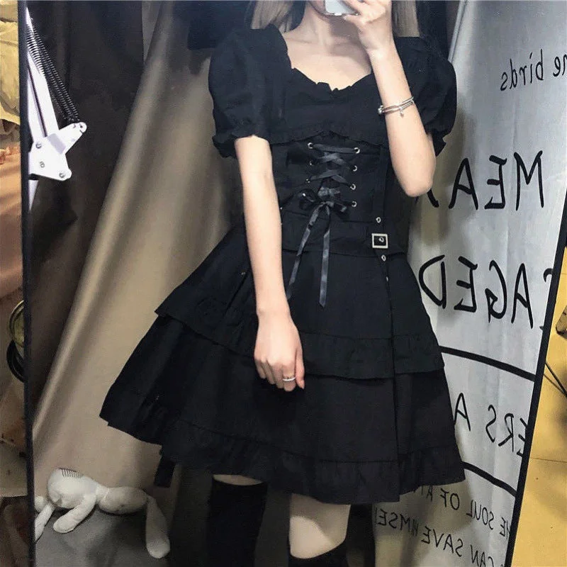 Price Rollback Ruffle Ribbon Corset Black Dress