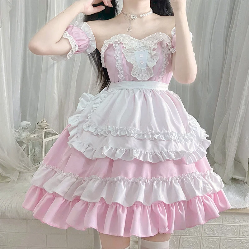Mega Sale Kawaii Ruffle Pink Maid Dress