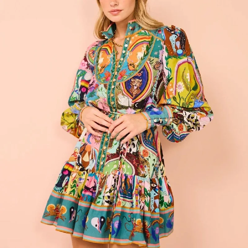Final Clearance Casual Fashion Printing Shirt Cardigan Temperament Wild Dress