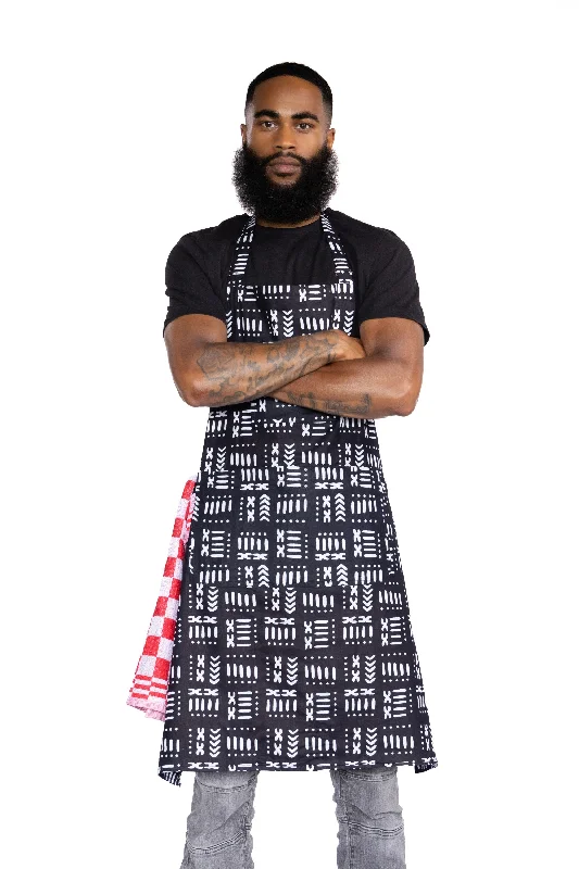 Time-Limited Offer African print Apron - Black Bogolan