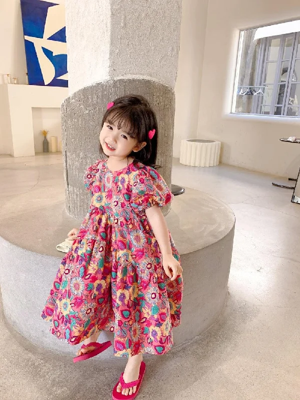 Price Reduction Girls' Floral Dress Short Sleeve Children's Western Style Baby