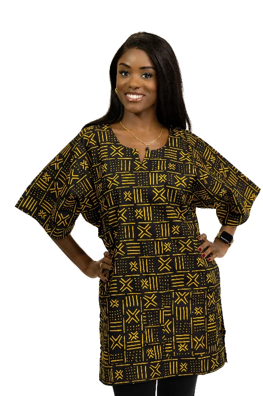 Midnight Madness Black / Yellow X Bogolan Dashiki Shirt / Dashiki Dress - African print top