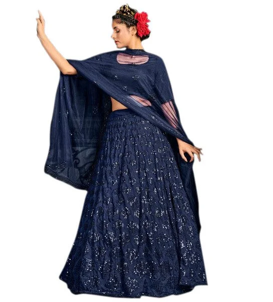 Flash Deals Grandiose Navy Blue Sequin Embroidered Lehenga- SNT11008