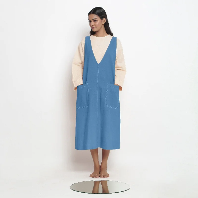 Super Bargain Powder Blue Handspun Cotton Paneled Midi Shift Dress