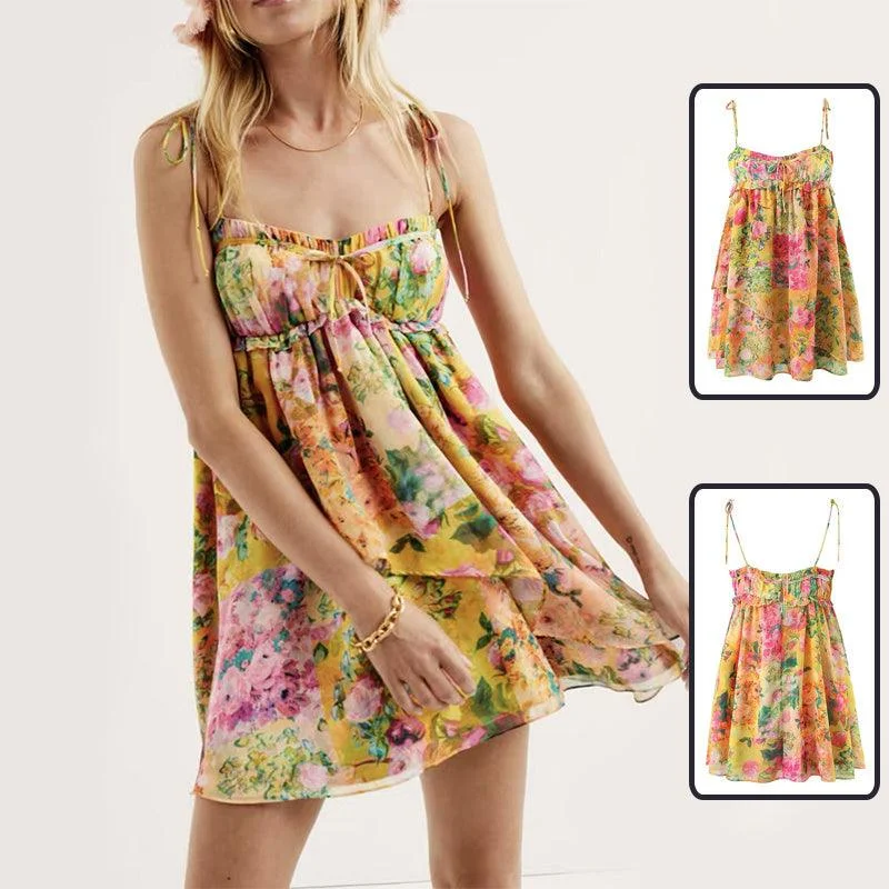 Limited Quantity Women's Y2K Floral Print Suspender Dress - Summer Fashion Ruffled Beach Holiday Short Dress Limited Quantity Women's Y2K Floral Print Suspender Dress - Summer Fashion Ruffled Beach Holiday Short Dress