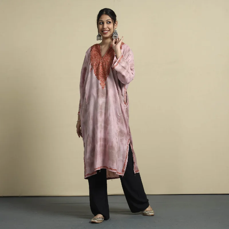 Deal of the Week Pink - Shibori Tie-Dye Aari Embroidery Kashmiri Wool Pheran