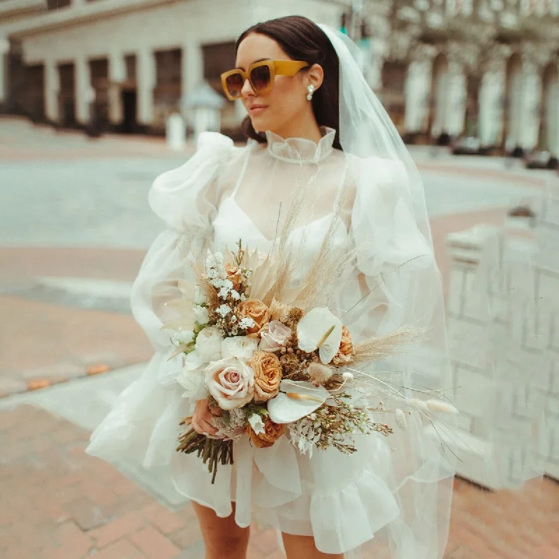 Special Discount Women's Organza Long Sleeves High Neck Mini Wedding Dress