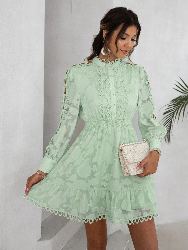 While Supplies Last Women's Green Lace Long Sleeves Mini Dress
