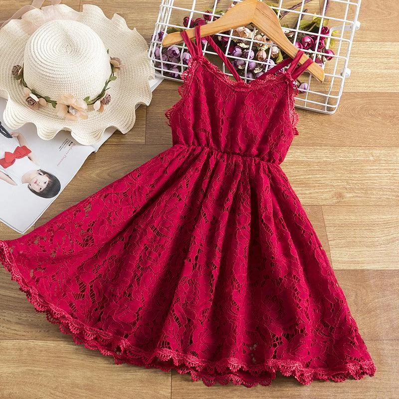 Instant Discount Children's Embroidered Skirt Lace Dress With Suspenders And Beautiful Back
