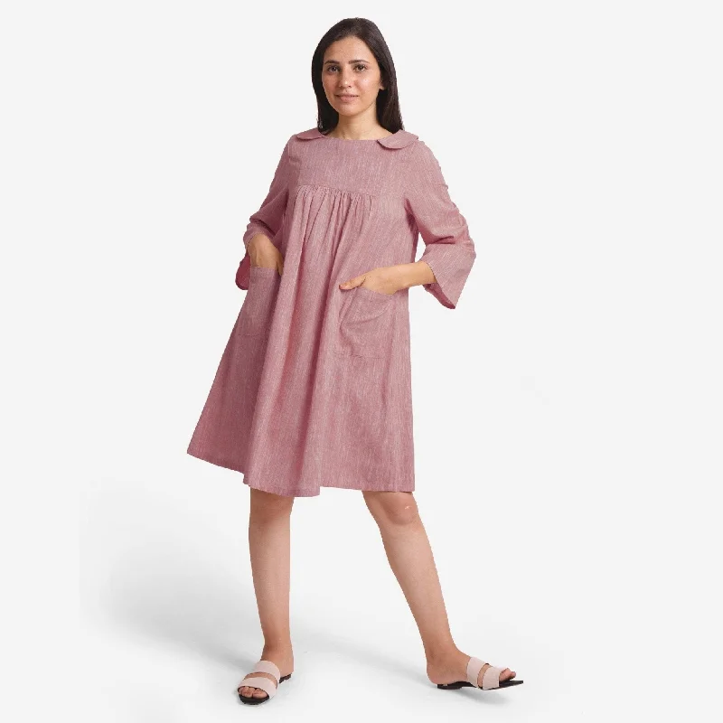 Price Drop Purple Cotton Knee Length Peter Pan Yoked Dress