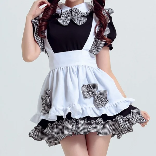 Epic Deals Black and White Plaid Ruffle Bow Maid Dress SD00418