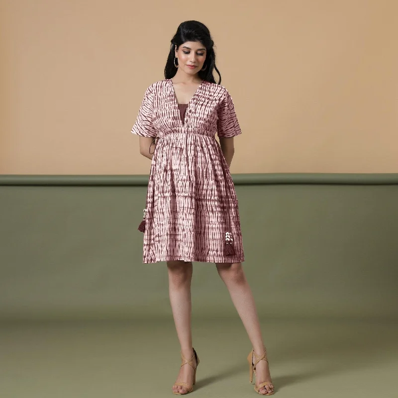 Special Discount Maroon Tie-Dye Cotton Knee Length Fit and Flare Dress
