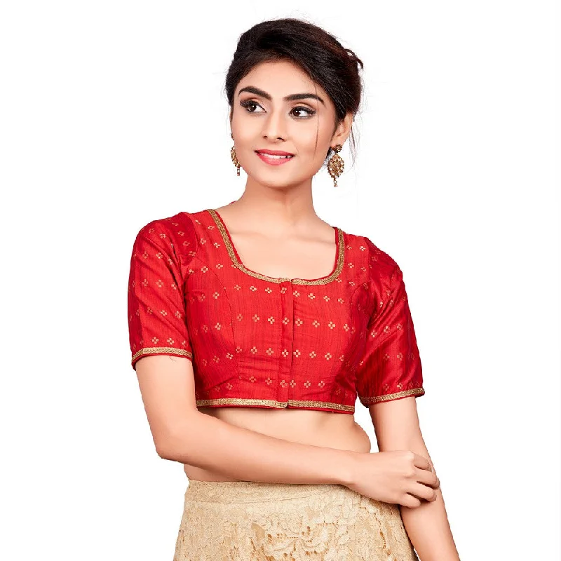 Weekend Flash Sale Designer Indian Red Dupion Silk Padded Front Open Hooks Elbow Sleeves Saree Blouse (Co-722) Weekend Flash Sale Designer Indian Red Dupion Silk Padded Front Open Hooks Elbow Sleeves Saree Blouse (Co-722)
