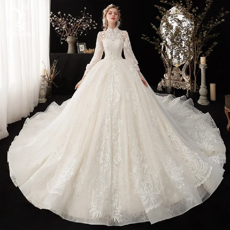 Seasonal Sale Women's High Neck Long Sleeve Wedding Dress