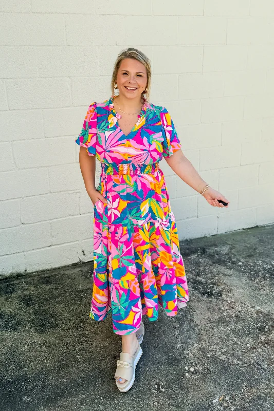 Warehouse Sale Coastal Glam Floral Midi Dress