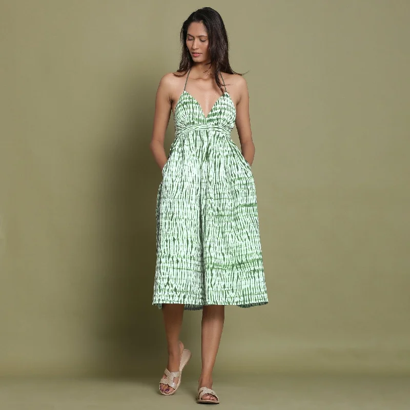 Buy Now Forest Green Tie-Dye Gathered Cotton Midi Dress