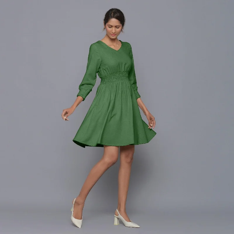 New Deals Moss Green Warm Cotton Corduroy Short Dress