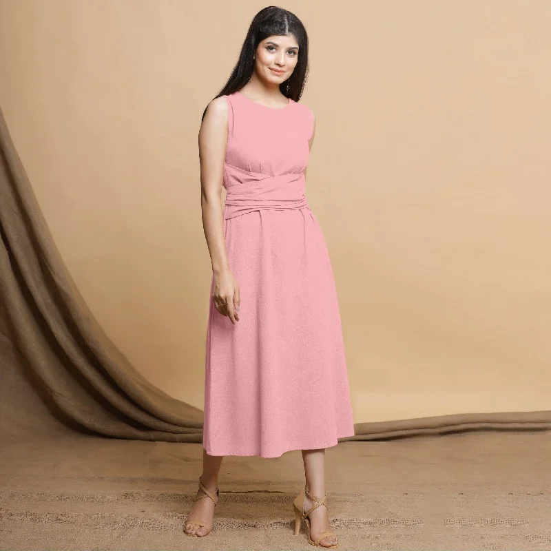 Final Markdown Pink Cotton Flax Sleeveless A-Line Midi Dress
