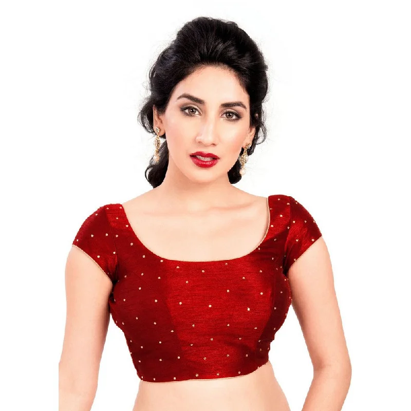 Steals and Deals Lovely Stone Work Designer Indian Traditional Maroon Round Neck Saree Blouse Choli (CO-202SL-Maroon) Steals and Deals Lovely Stone Work Designer Indian Traditional Maroon Round Neck Saree Blouse Choli (CO-202SL-Maroon)