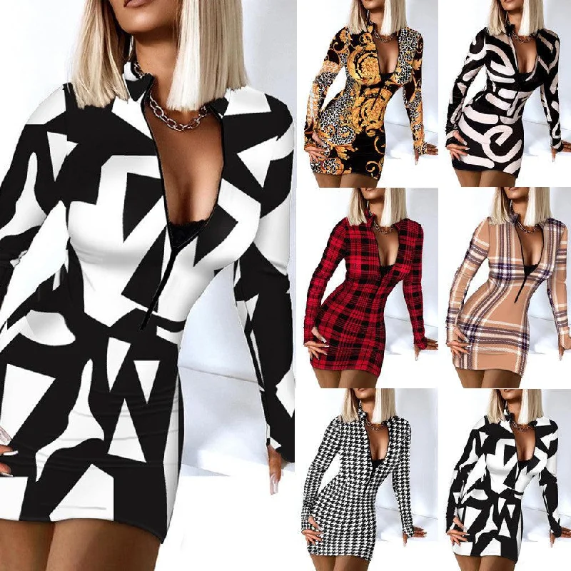 Limited Time Discount Autumn And Winter Women's Long-sleeved V-neck Zipper Bag Hip Tight Dress Limited Time Discount Autumn And Winter Women's Long-sleeved V-neck Zipper Bag Hip Tight Dress