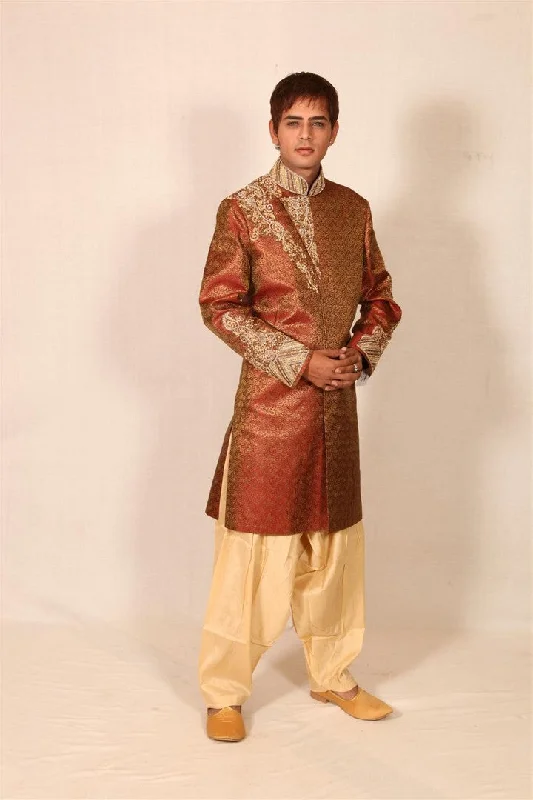 Online Only Royal Orange Indian Wedding Indo-Western Sherwani for Men -BL1016