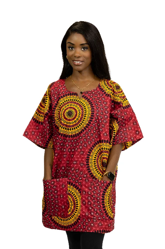 Closeout Red Dotted Patterns Dashiki Shirt / Dashiki Dress - African print top