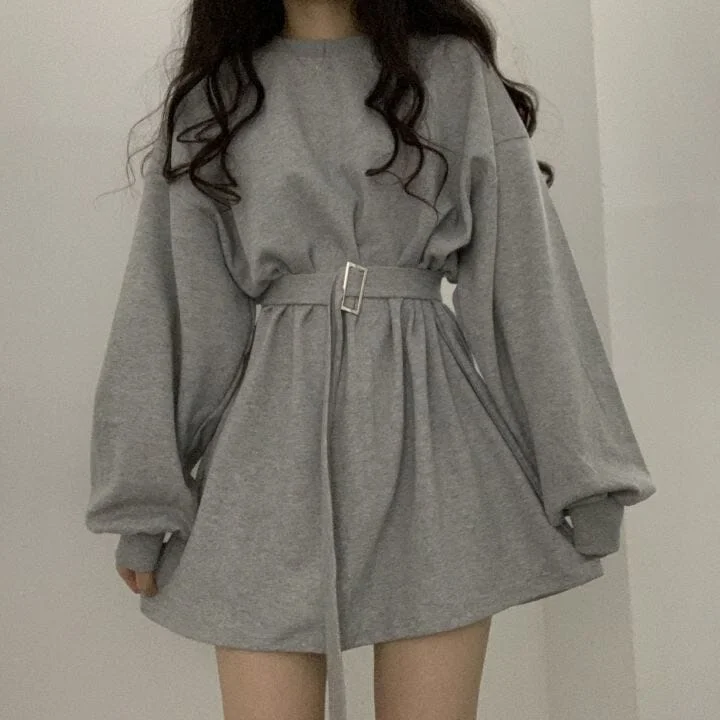 Factory Direct Sale Retro Puffy Sleeve Belt Loose Waist Dress SD02110