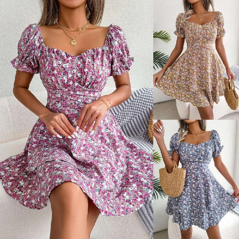 Extra Savings Elegant Floral Lace-up Waist-controlled Large Hem Dress