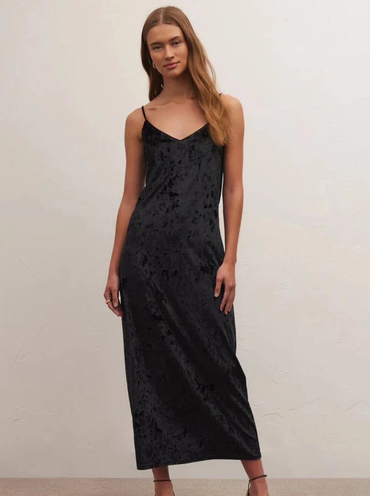 Savings Galore Selina Crushed Velvet Midi Dress - Black