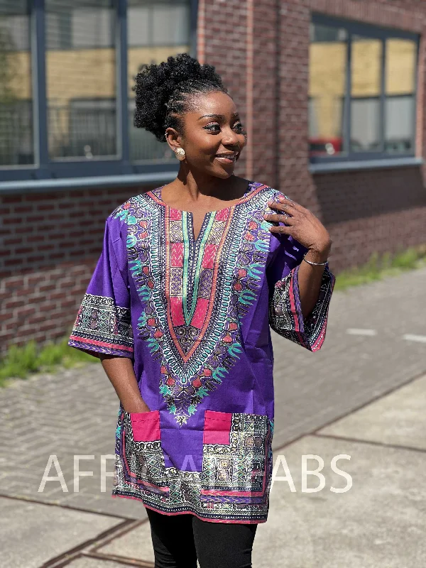 Major Savings Purple with gold effect Dashiki Shirt / Dashiki Dress - African print top - Unisex - Vlisco Major Savings Purple with gold effect Dashiki Shirt / Dashiki Dress - African print top - Unisex - Vlisco