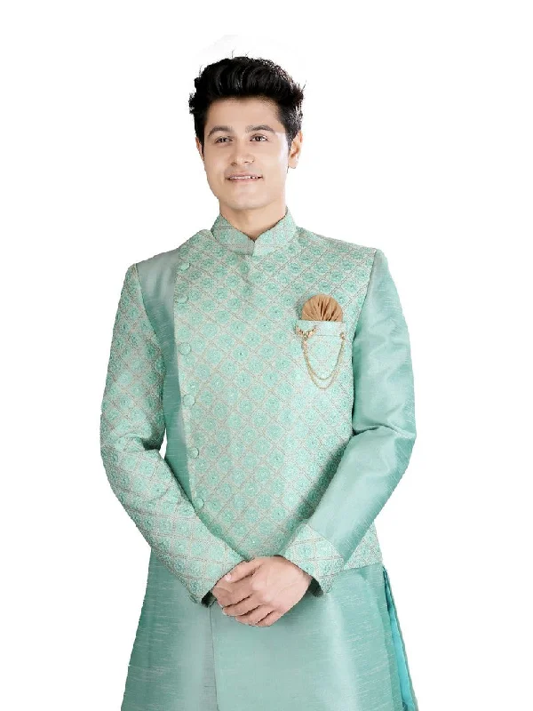 YEAR-End Sale Sombre Seafoam Green Indian Wedding Indo-Western Sherwani for Men -RK1210 YEAR-End Sale Sombre Seafoam Green Indian Wedding Indo-Western Sherwani for Men -RK1210