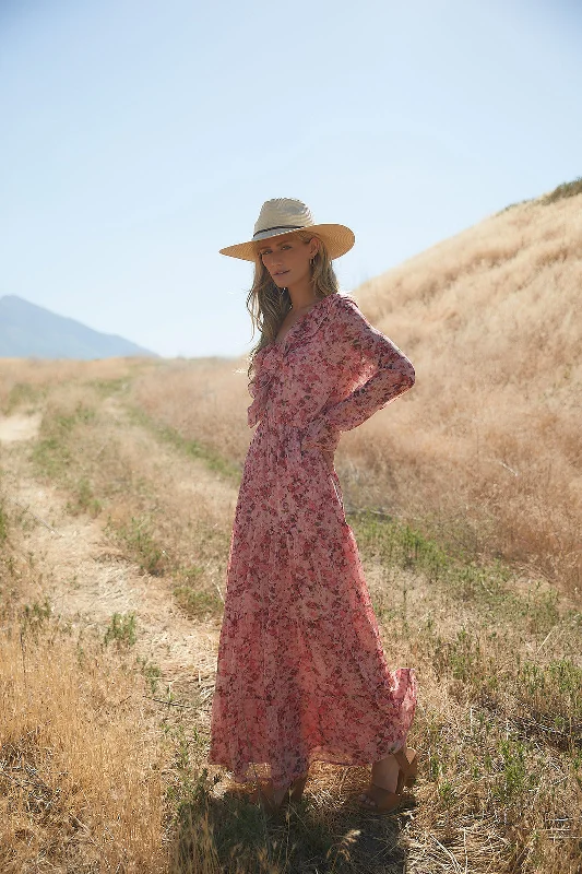 Best Bargains Desert Rose Print Ruffled Maxi Dress
