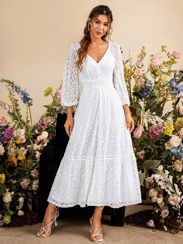 Mega Sale Women's Summer White V-Neck Maxi Dress