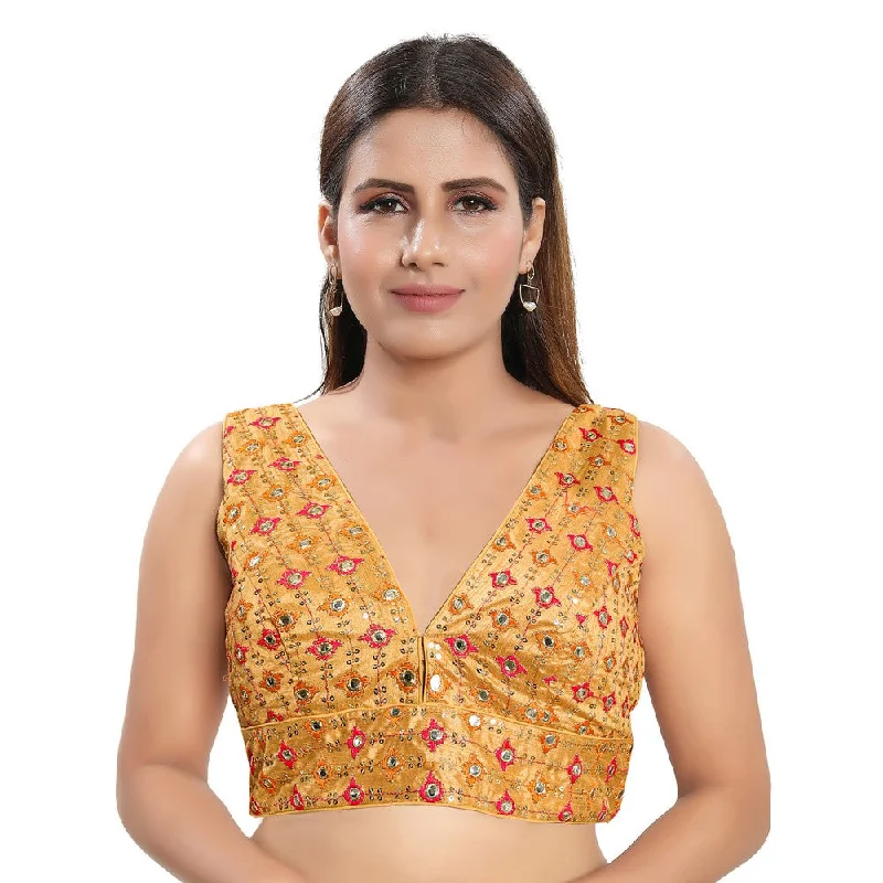Price Break Mesmerizing Golden Designer Indian Plunging V-Neckline Saree Blouse Choli (X-995NS-Gold) Price Break Mesmerizing Golden Designer Indian Plunging V-Neckline Saree Blouse Choli (X-995NS-Gold)