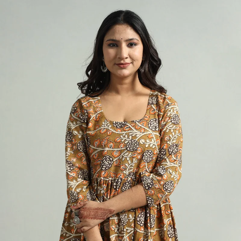 Today Only Brown - Kalamkari Printed Tiered Cotton Dress