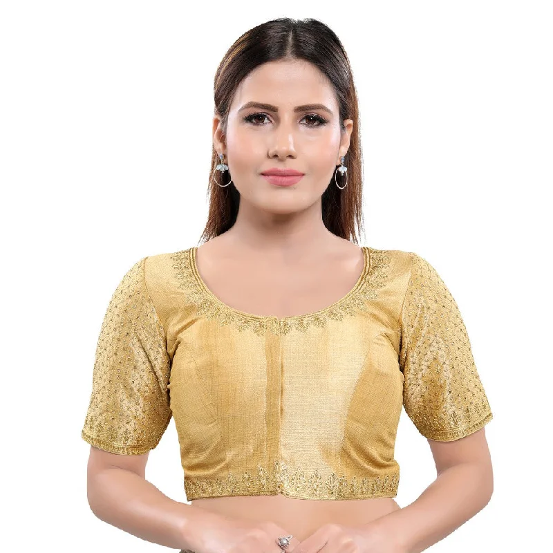 Warehouse Sale Graceful Gold Designer Indian Traditional Round Neck Saree Blouse Choli (KP-230ELB-Gold) Warehouse Sale Graceful Gold Designer Indian Traditional Round Neck Saree Blouse Choli (KP-230ELB-Gold)