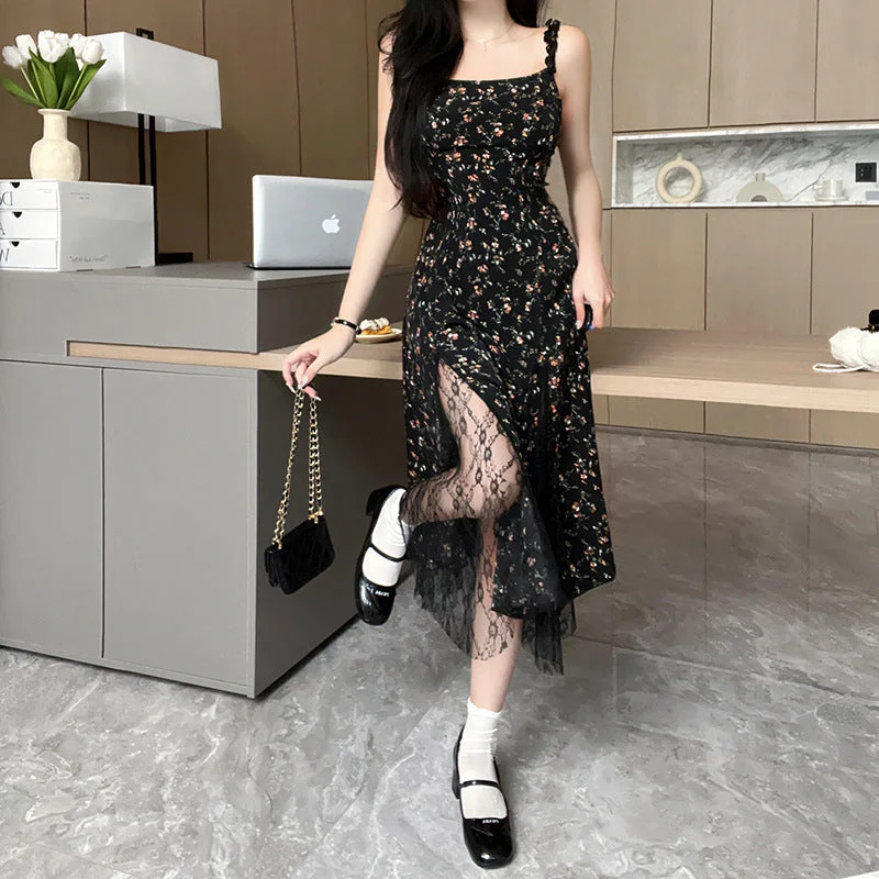 Price Meltdown Summer Floral Black Mesh Dress