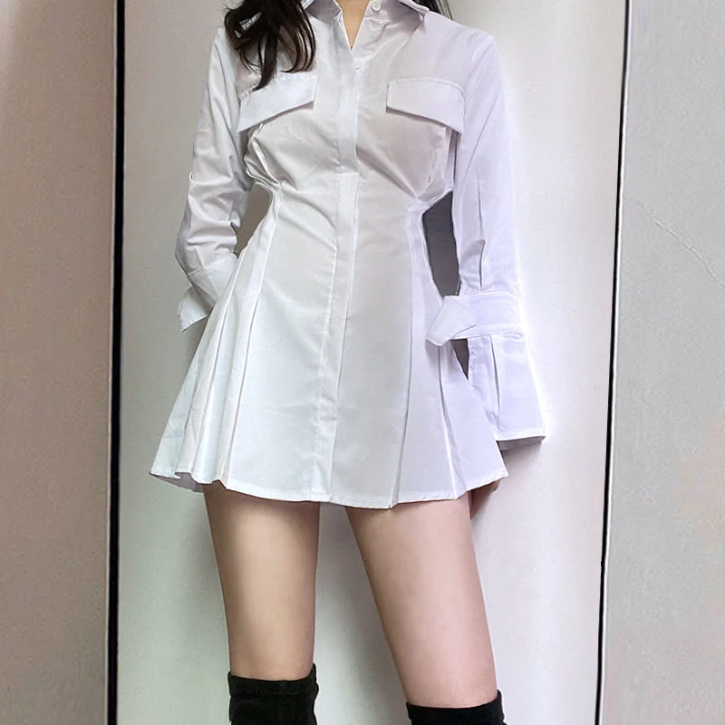 Stock Clearance High Waist Shirt Dress SD01397