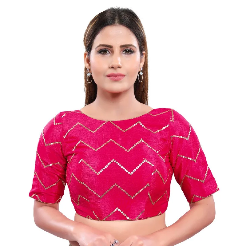 Huge Discounts Magnificent Pink Designer Indian Traditional Zig-Zag Sequence Elbow length Saree Blouse Choli (X-981ELB-Pink) Huge Discounts Magnificent Pink Designer Indian Traditional Zig-Zag Sequence Elbow length Saree Blouse Choli (X-981ELB-Pink)