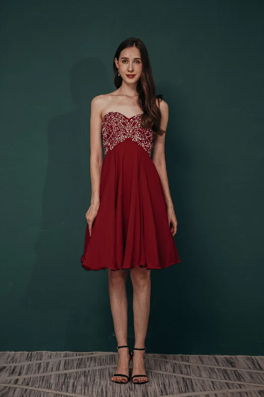 Markdowns A-line Embroidery Chiffon Short Strapless Corset Back Beaded Corset Homecoming Dresses outfit