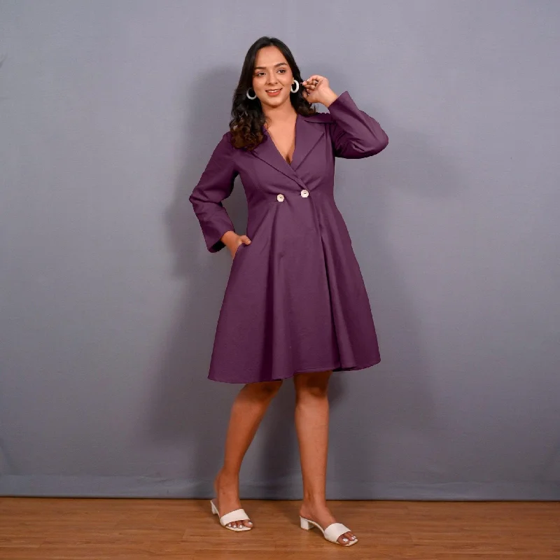 Crazy Deals Wine Warm Cotton Flannel Fit and Flare Knee Length Blazer Dress