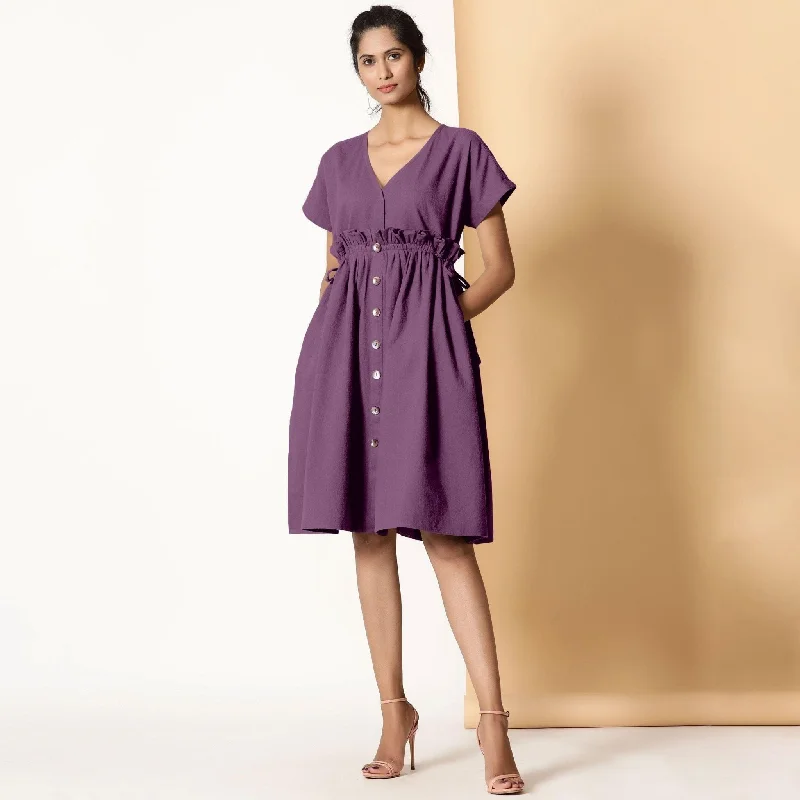 Price Buster Berry Wine Warm Cotton Flannel Knee Length Frilled Dress