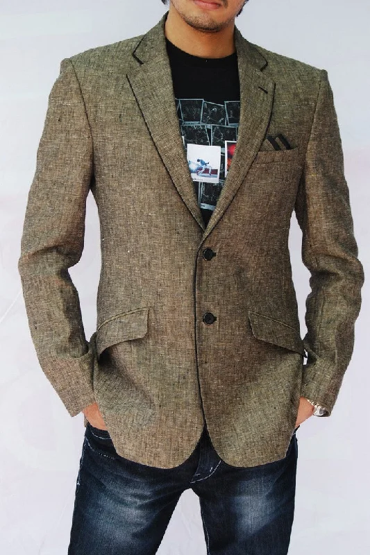 Overstock Light Green Notch Lapel Linen Blazer For Men - BL5012SNT