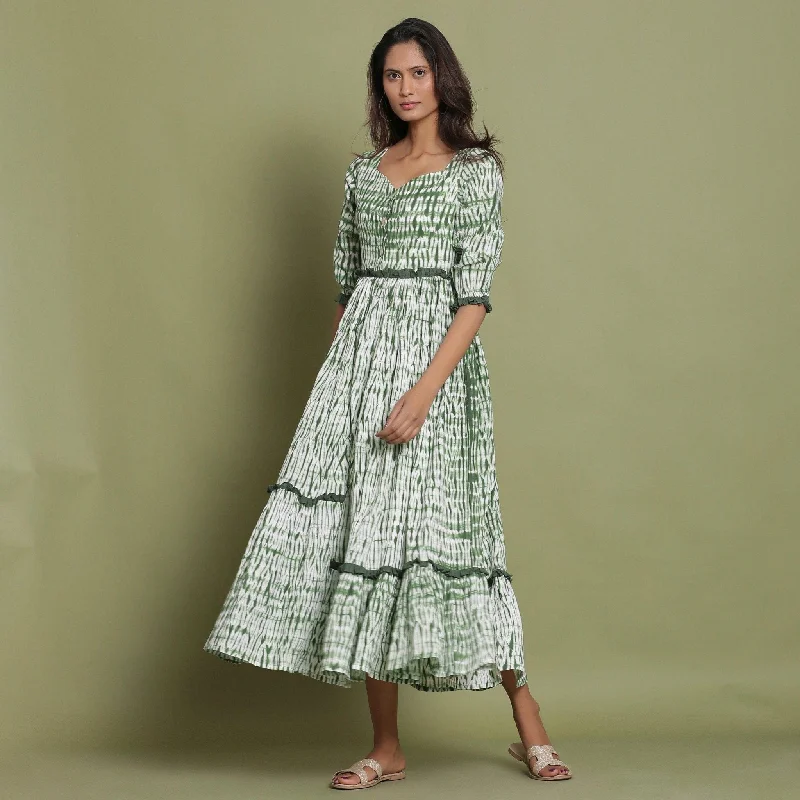 Season Finale Sale Forest Green Tie-Dye Asymmetrical Cotton Maxi Dress