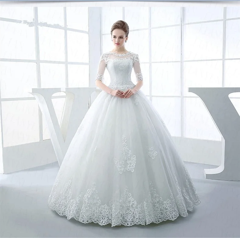 Members Only Women's Lace Half Sleeved Wedding Dress