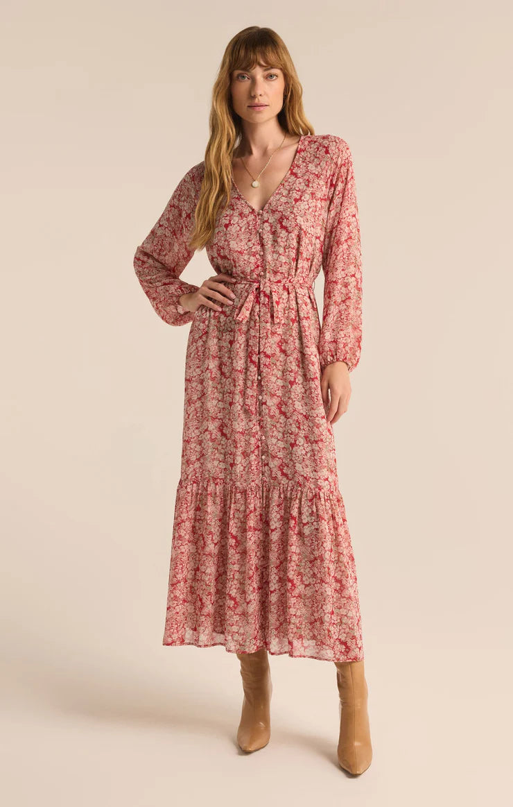 Midnight Madness Della Floral Maxi Dress - Crimson Crush