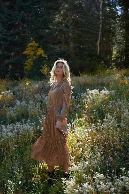 Referral Discount Genevieve Gold Midi Dress