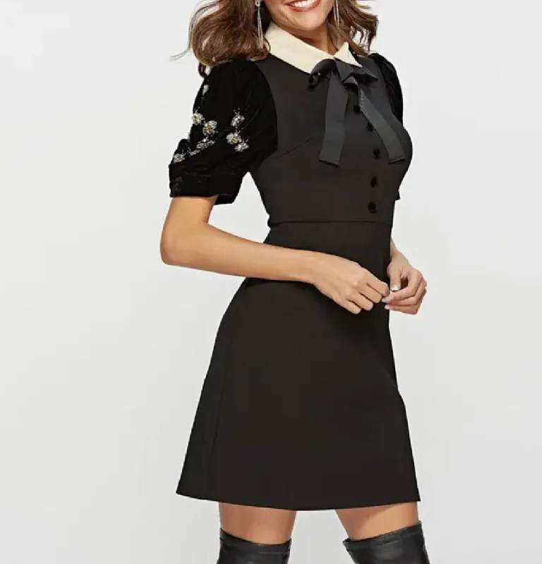 Act Fast Velvet Peter Pan collar dress